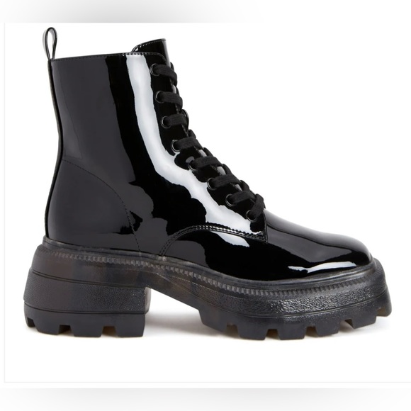 NWT KATY PERRY COLLECTION GELI COMBAT BOOT WOMENS SZ 8 PATENT LEATHER BLACK - Picture 2 of 6